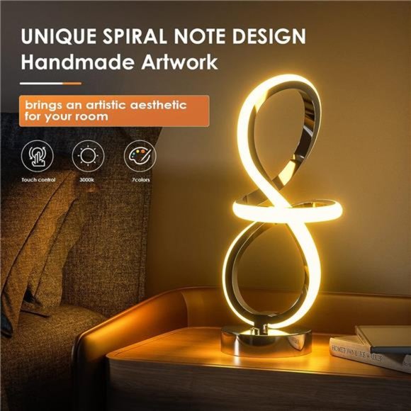 Modern Table Lamp Musical Note Design Spiral Lamp with 7 RGB LED Colors Unique - Picture 5 of 6